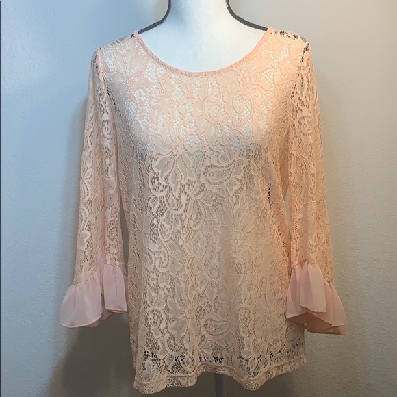 Anthropologie Pleione lace,ruffle bell sleeve top - Picture 3 of 6